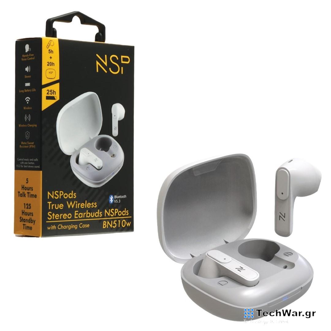 ΝEO BLUETOOTH NSPODS BN510W TWS HEADSET V5.3 ΜΕ ΘΗΚΗ ΦΟΡΤΙΣΗΣ – ΜΕΤΑΦΟΡΑΣ