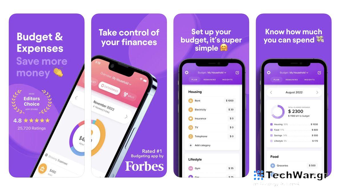 Screenshots from the Buddy finance app from the Apple App Store.