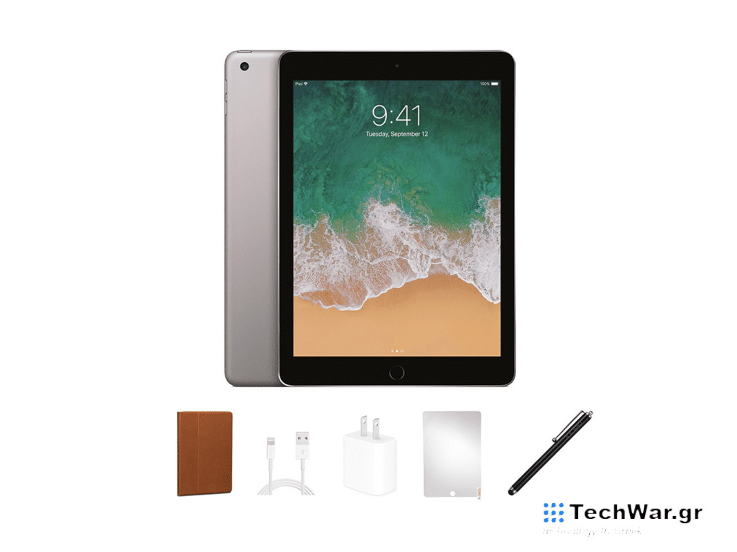 A refurbished iPad on a plain background