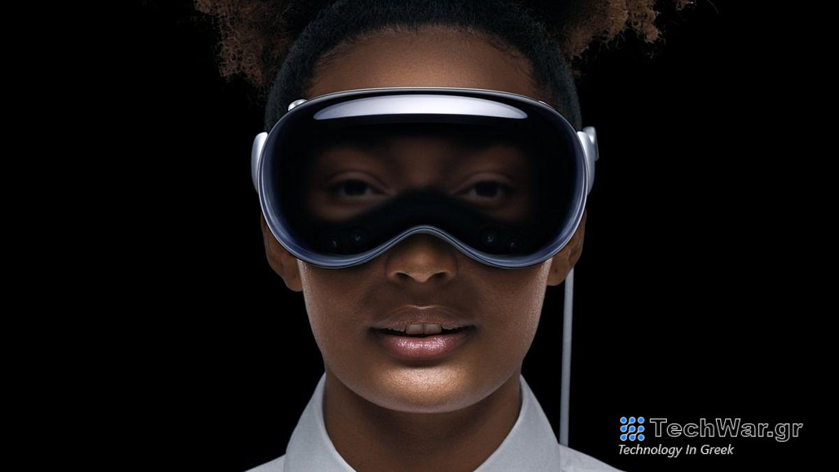 A lady wearing the Apple Vision Pro headset