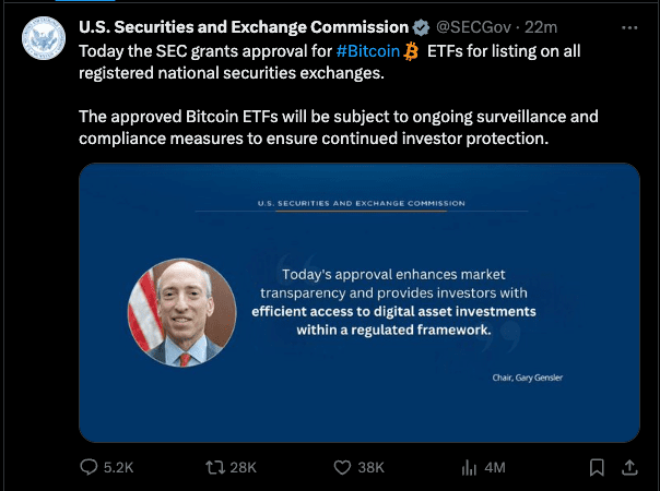 Το αδίστακτο tweet της SEC, το οποίο έκτοτε έχει διαγραφεί.