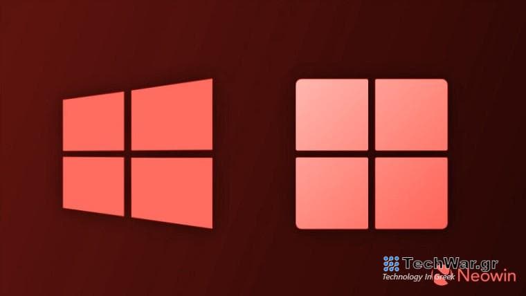 windows 11 and windows 10 logos in red