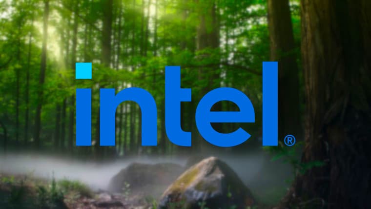 Intel logo in front of trees