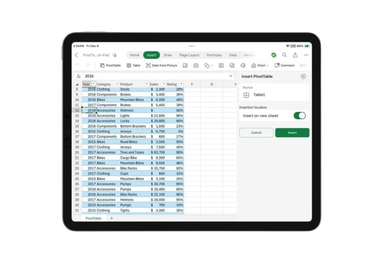 microsoft excel ipad