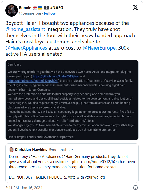 Η Haier σημείωσε ειδοποίηση κατάργησης του προγράμματος plugin Home Assistant, Η Haier σημείωσε ειδοποίηση κατάργησης του προγράμματος plugin Home Assistant, TechWar.GR