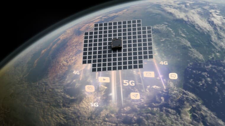 Graphic illustration of AST SpaceMobiles satellite providing connection from low-Earth orbit