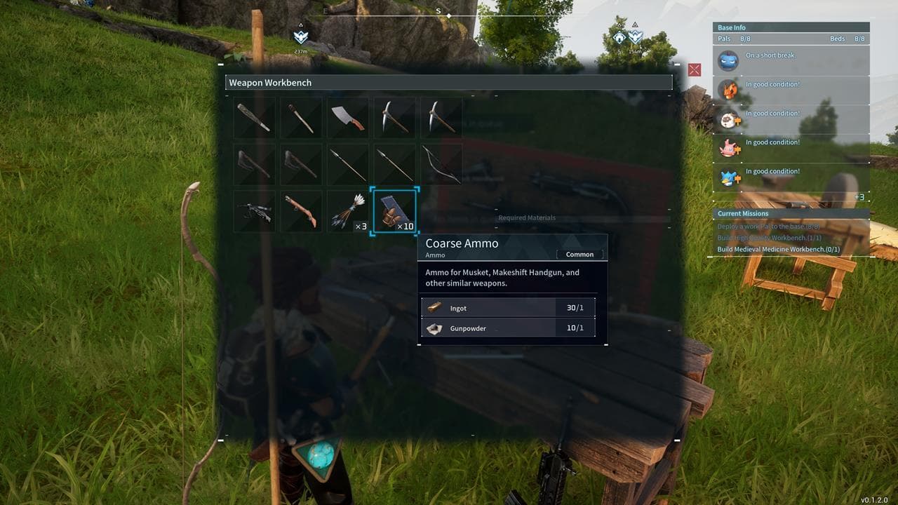 Palworld - Πώς να αποκτήσετε θείο, πυρίτιδα και πυρομαχικά 1 Τα πυρομαχικά μπορούν να λεηλατηθούν από τους εχθρούς του Syndicate, αν και μπορείτε πάντα να δημιουργήσετε μερικά χρησιμοποιώντας τον πάγκο εργασίας των Όπλων σας.