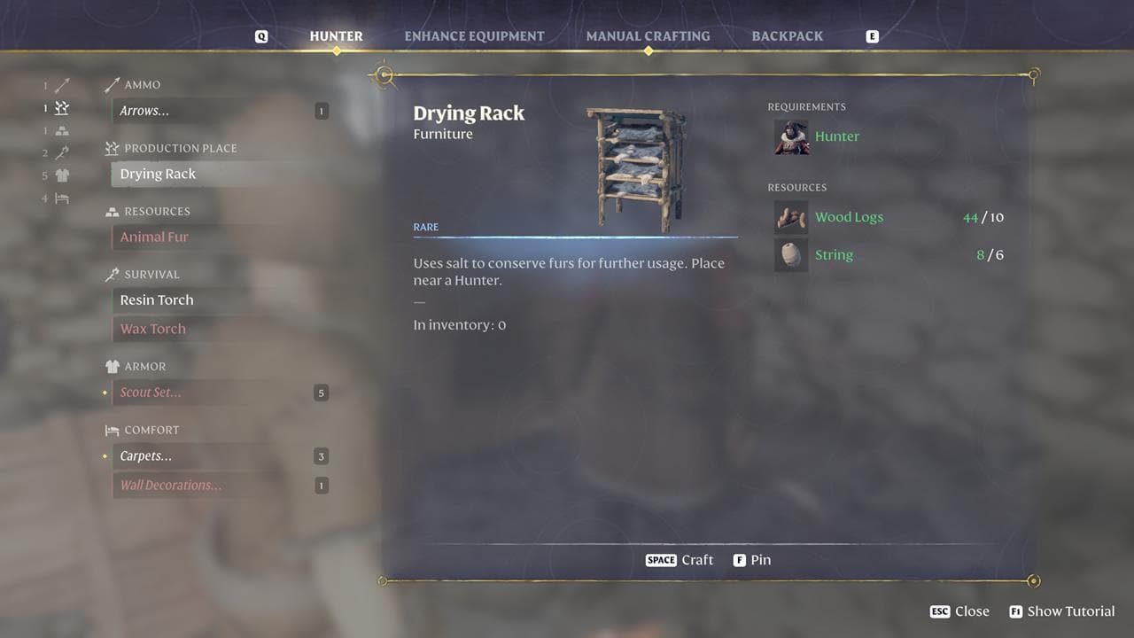 Enshrouded - Where To Find The Hunter 4 Το Hunter σάς επιτρέπει να χρησιμοποιήσετε τις γούνες ζώων που έχετε λεηλατήσει κατά τη διάρκεια του τρεξίματός σας.