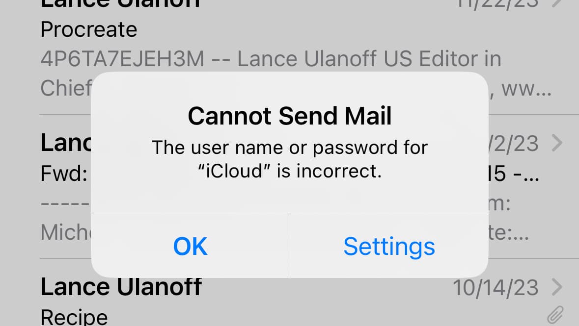 Ένα μήνυμα σφάλματος Apple iCloud