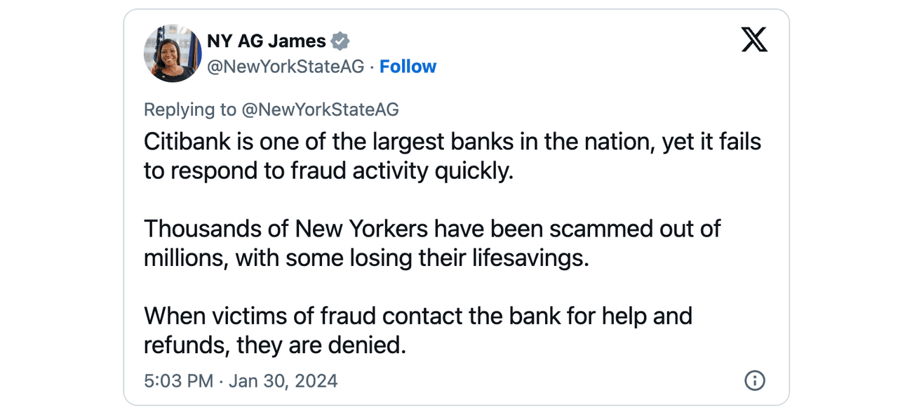 Η NY AG μηνύει τη Citibank