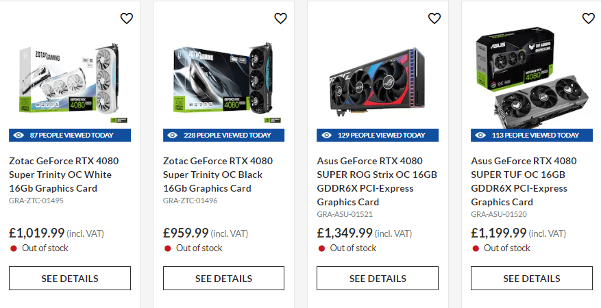 NVIDIA GeForce RTX 40 SUPER Custom GPUs ντεμπούτο στο κατάστημα λιανικής στο Ηνωμένο Βασίλειο, με πολύ υψηλότερη τιμή από το MSRP, NVIDIA GeForce RTX 40 SUPER Custom GPUs ντεμπούτο στο κατάστημα λιανικής στο Ηνωμένο Βασίλειο, με πολύ υψηλότερη τιμή από το MSRP, TechWar.GR