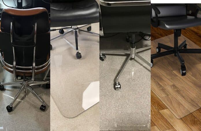 The best chair mats for smooth rolling in 2024 A lineup of the best chair mats in a lineup of four vertical panels.
