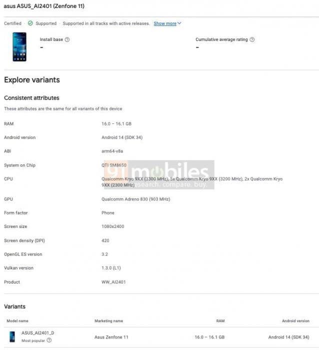 περνώντας από το Google Play Console έδειξε το SD 8 Gen 3 - asus zenfone 11 gpc listing - TechWar.GR