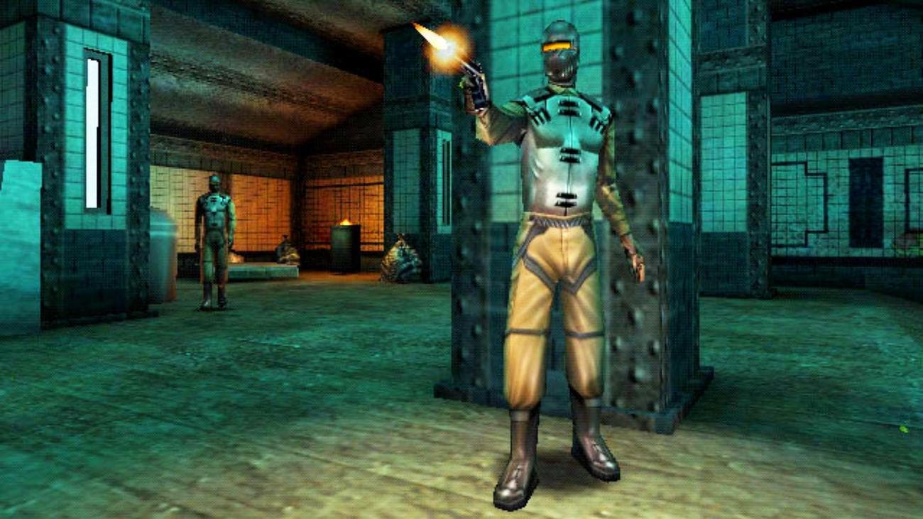 Το Deus Ex είναι καλύτερο από τα σύγχρονα RPG: Ένας στρατιώτης που πυροβολεί ένα πιστόλι στο κλασικό RPG Deus Ex