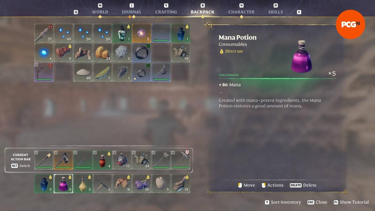 Ένα φίλτρο μάνα στο inventory στο Enshrouded.
