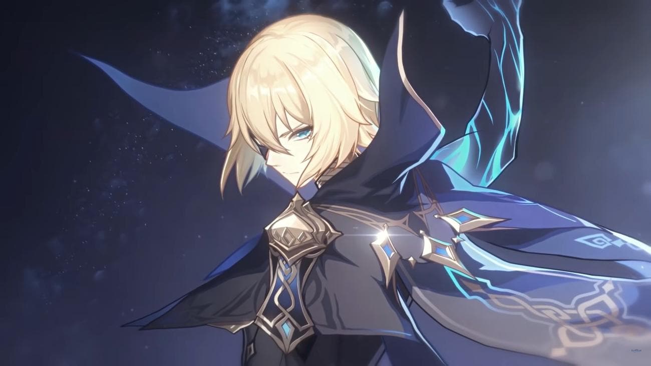 Dainsleif, ένας πιθανός νέος χαρακτήρας του Genshin Impact, που ασκεί μαγικές δυνάμεις και φοράει μια σκούρα μπλε κάπα