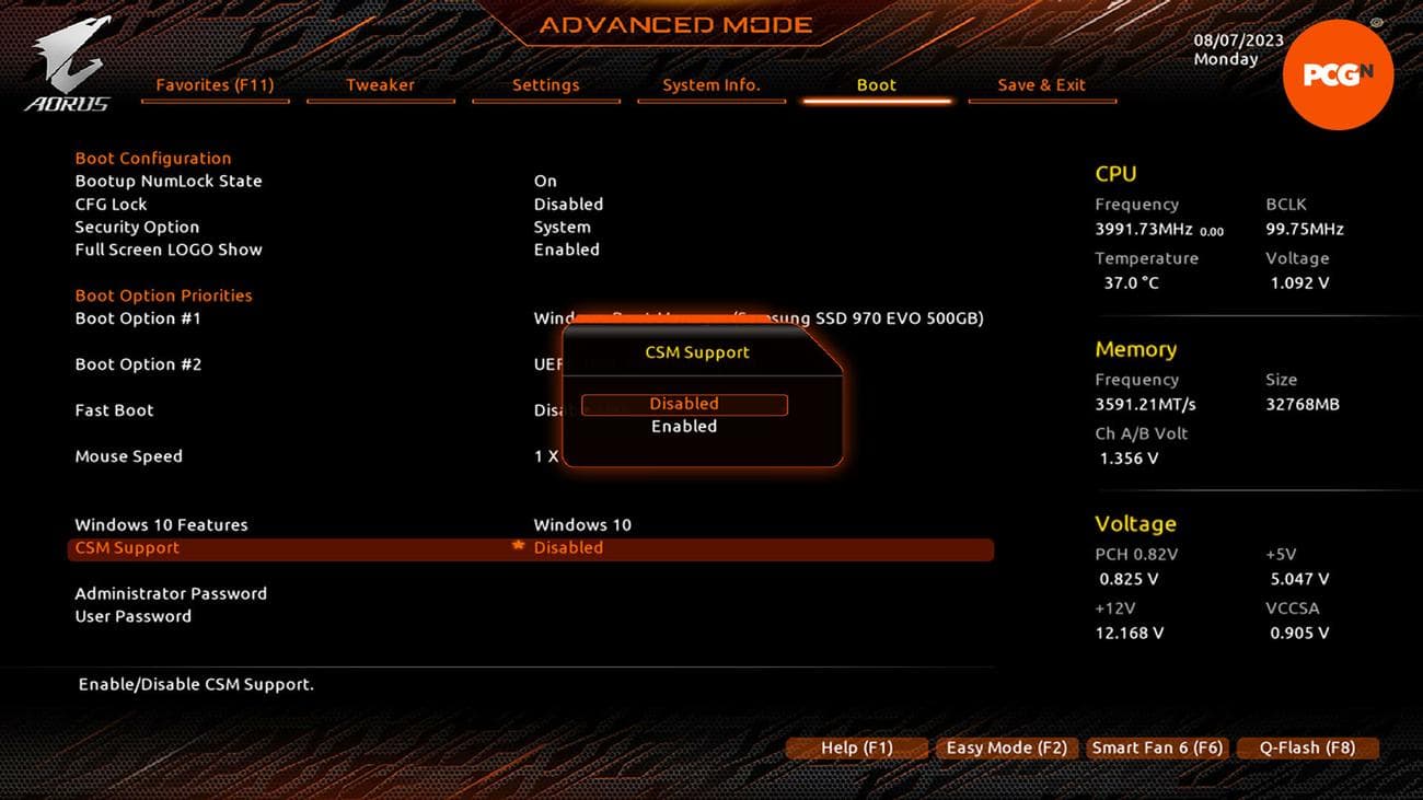 Πώς να ενεργοποιήσετε τη BAR με δυνατότητα αλλαγής μεγέθους: Απενεργοποιήστε το CSM