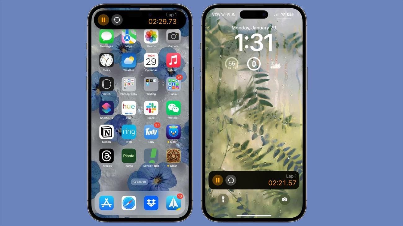 Ένα ενεργό Χρονόμετρο μπορεί να προβληθεί στο Dynamic Island και στην οθόνη κλειδώματος στο iOS 17.4.  Image credit-MacRumors - Το χρονόμετρο iOS λαμβάνει υποστήριξη Live Activities στο iOS 17.4