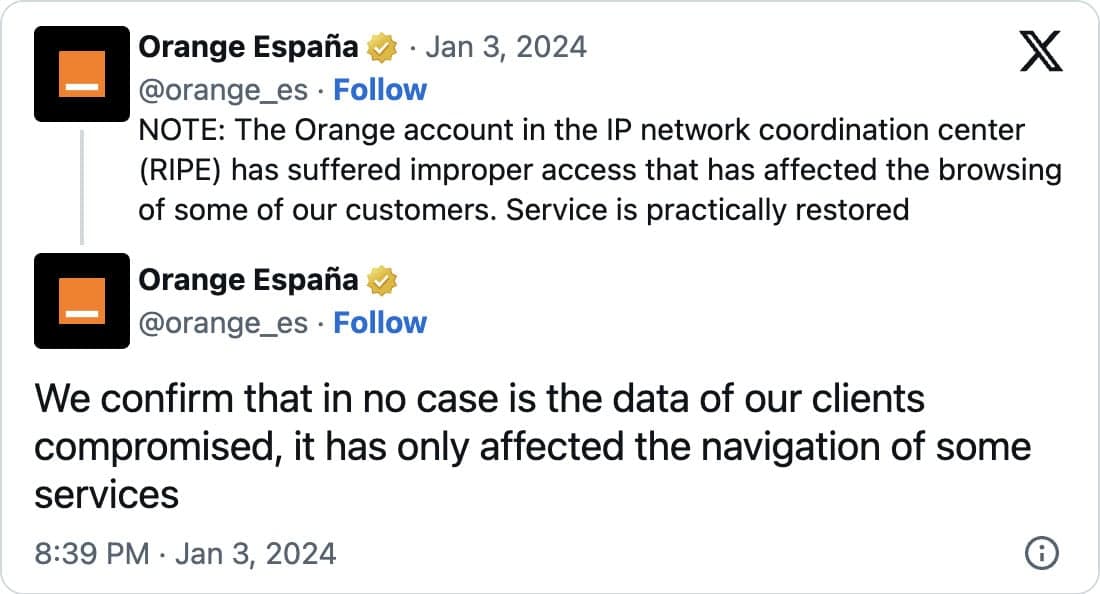 Χάκερ πειράζει τον λογαριασμό Orange Spain RIPE για να προκαλέσει όλεθρο στο BGP, Χάκερ πειράζει τον λογαριασμό Orange Spain RIPE για να προκαλέσει όλεθρο στο BGP, TechWar.GR