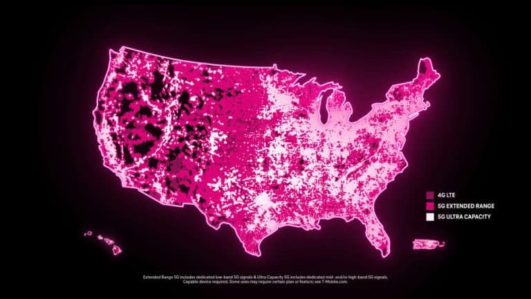 Χάρτης της κάλυψης 5G της T-Mobile τον Οκτώβριο του 2023