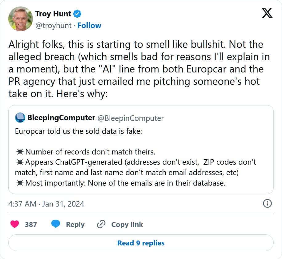 Tweet του Τρόι Χαντ