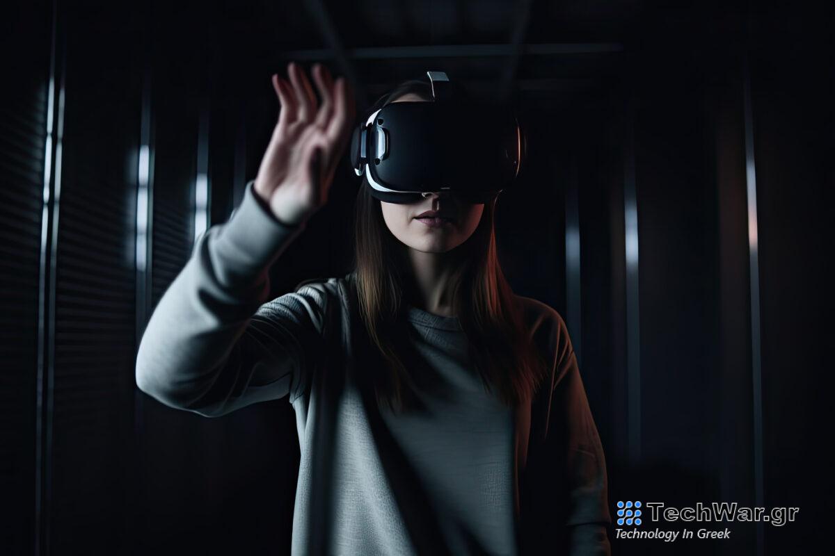 VR headset metaverse κορίτσι