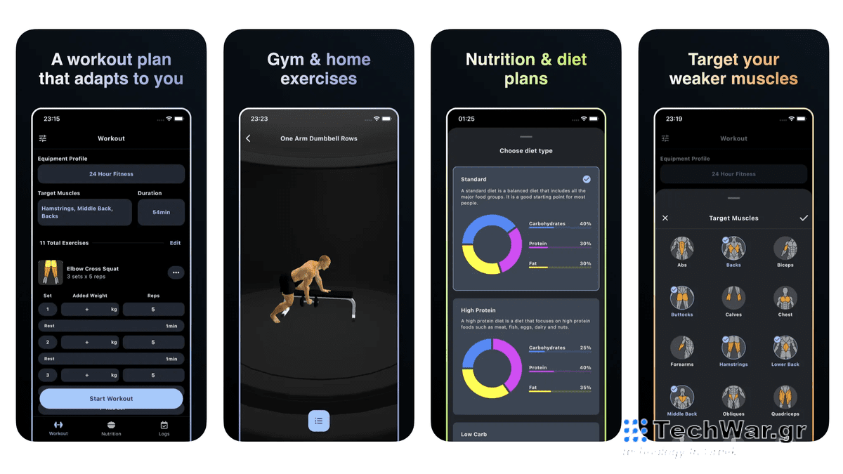 Screenshots from the GymStreak App from the Apple App Store