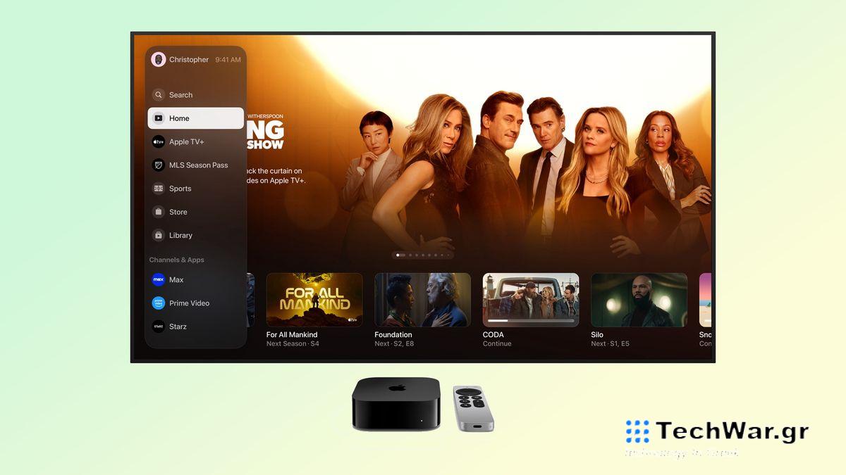 Apple TV app on Apple TV set-top box showing new sidebar