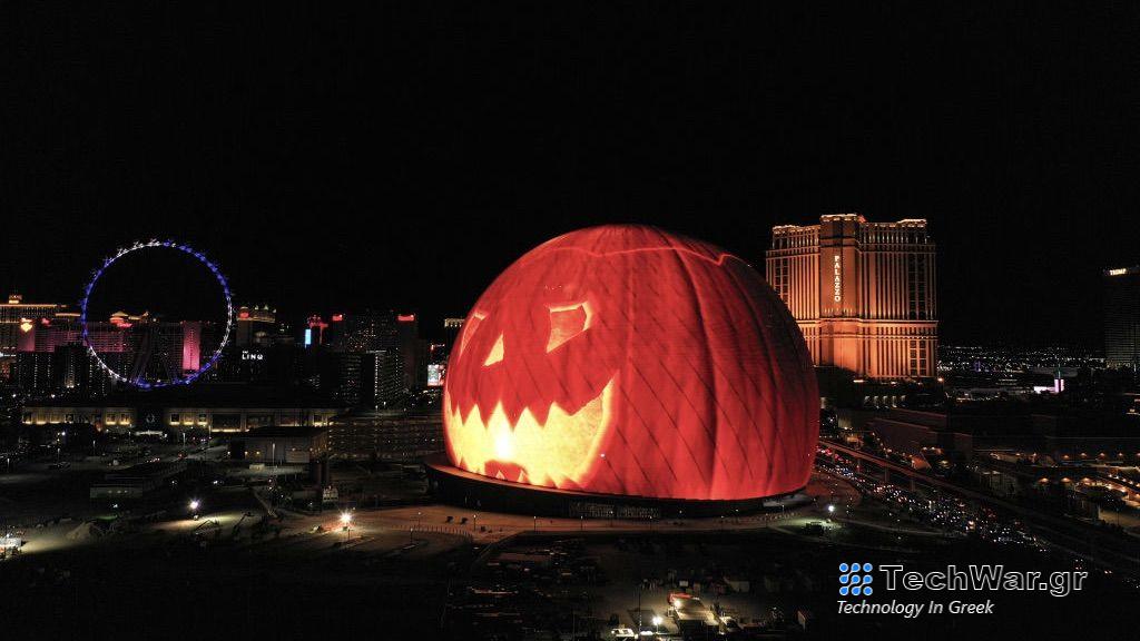 The Sphere at Las Vegas showing a pumkin