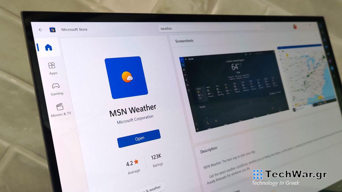 MSN Weather app in Microsoft Store