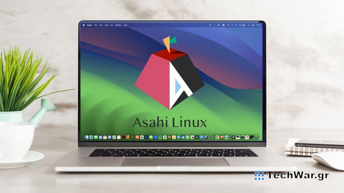 Asahi Linux Fedora logo on MacBook Pro