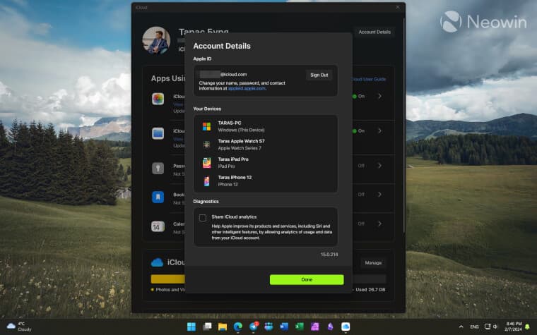 Η εφαρμογή iCloud για Windows