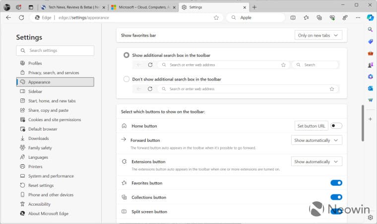 Microsoft Edge με το νέο πλαίσιο αναζήτησης