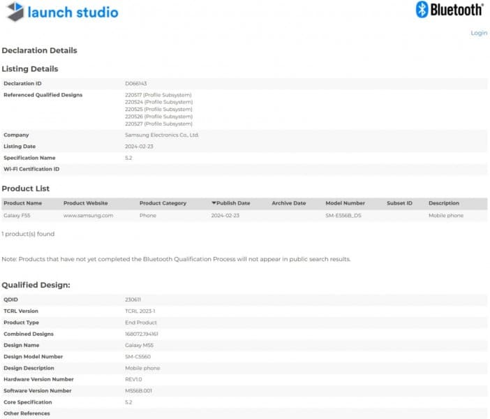 Το Samsung Galaxy F55 λαμβάνει πιστοποίηση Bluetooth, θα μπορούσε να κυκλοφορήσει ως Galaxy M55 σε ορισμένες αγορές