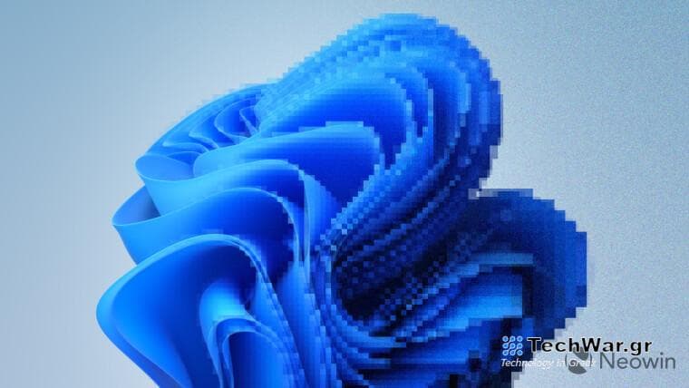 Windows 11 default wallpaper transitioning from pixelated to high-res variant