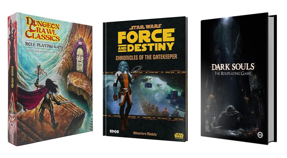 Βιβλίο κανόνων Dungeon Crawl Classics, Star Wars: Force & Destiny: Chronicles of the Gatekeeper adventure module και Dark Souls: The Roleplaying Game