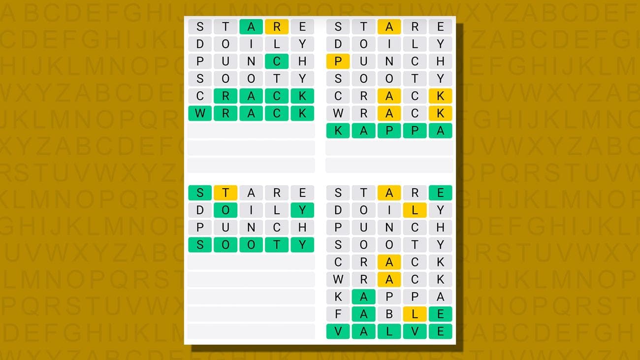 Quordle απαντήσεις για το παιχνίδι 744 σε κίτρινο φόντο