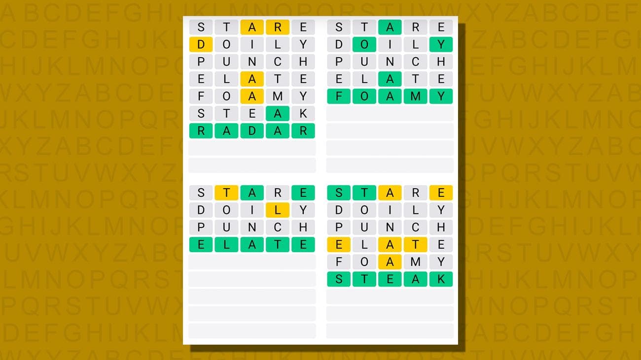 Quordle απαντήσεις για το παιχνίδι 758 σε κίτρινο φόντο