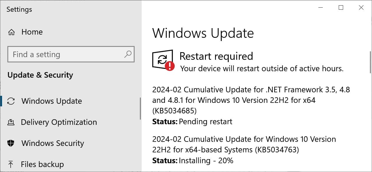 Προεπισκόπηση αθροιστικής ενημέρωσης Windows 10 KB5034763