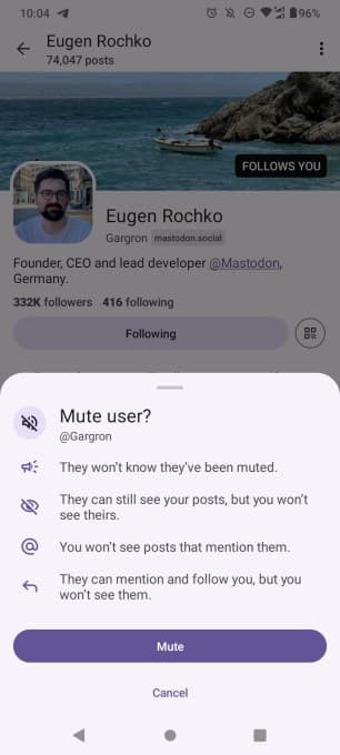 Κάρτα επεξήγησης δράσης σίγασης Mastodon