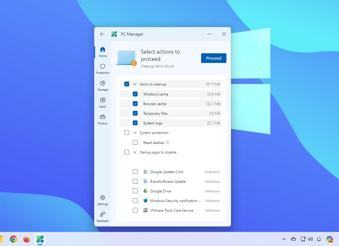 Έλεγχος υγείας του PC Manager