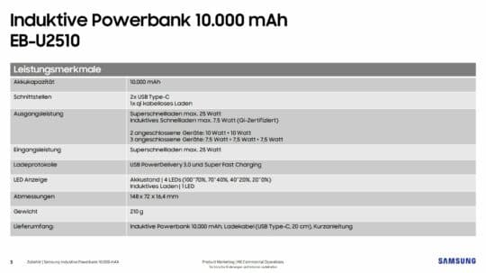 Samsung Power Bank 10.000mAh 25W Προδιαγραφές
