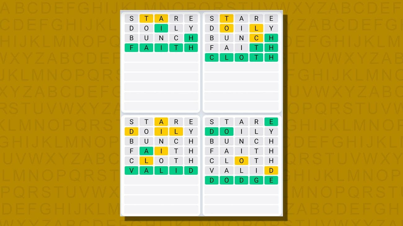 Quordle καθημερινές απαντήσεις ακολουθίας για το παιχνίδι 740 σε κίτρινο φόντο