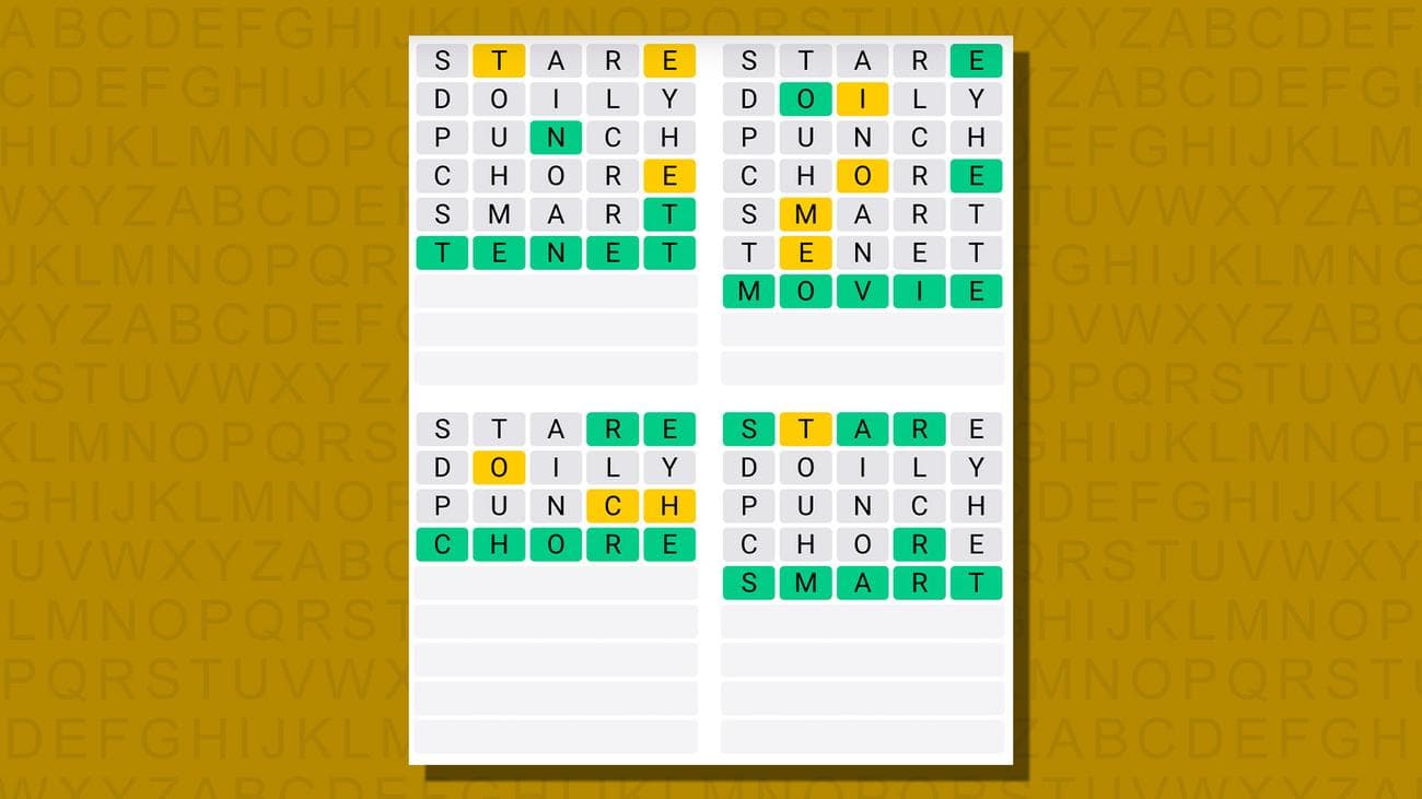 Quordle απαντήσεις για το παιχνίδι 766 σε κίτρινο φόντο
