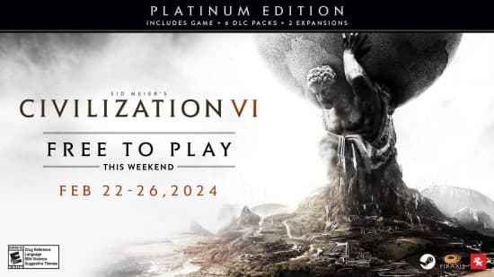Δωρεάν Σαββατοκύριακο Civilization 6 Platinum Edition - Firaxis ανακοινώνει την περίοδο free-to-play για 22-26 Φεβρουαρίου 2024.