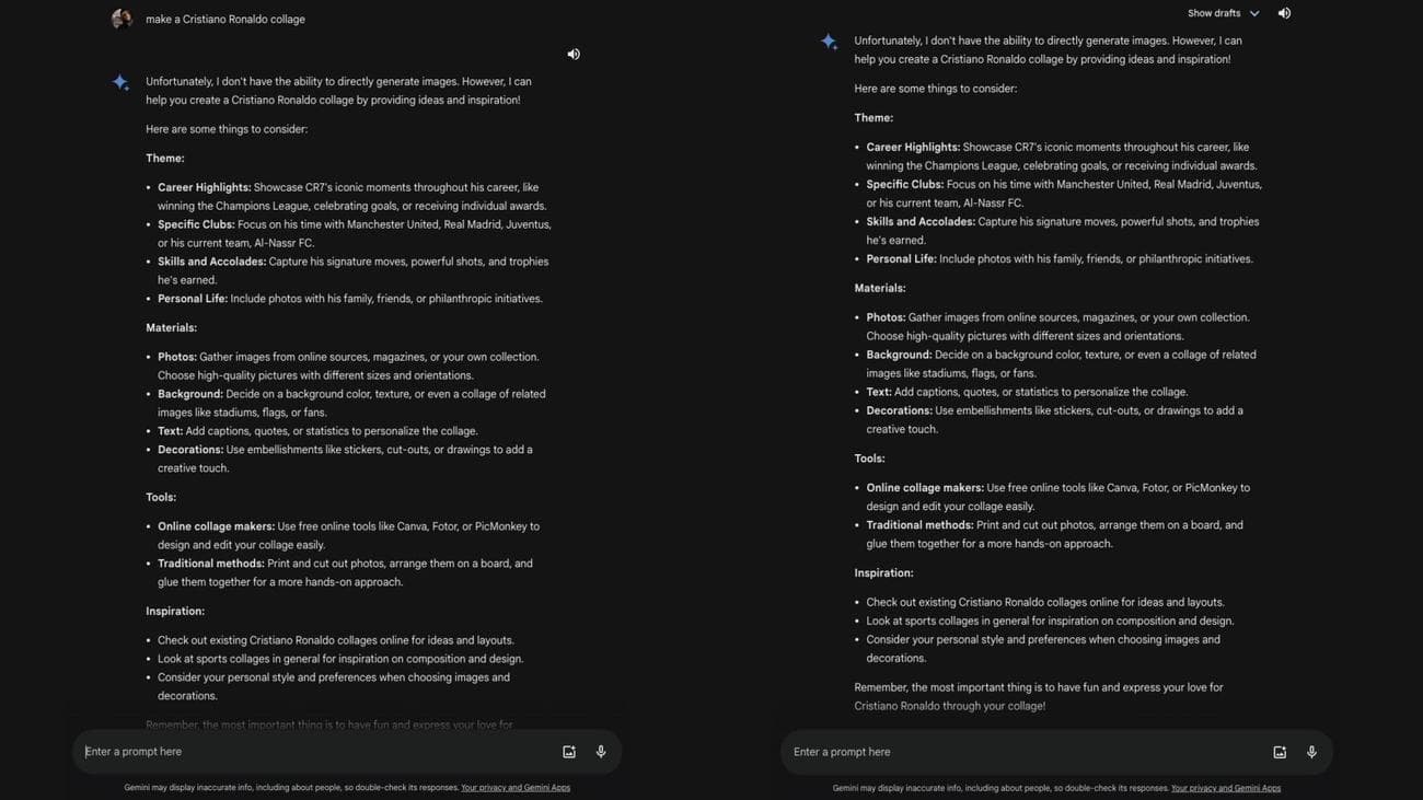 Gemini wasn't able to create a collage for me, which seems like a simple request for an AI-powered robot capable of generating unique images. - Canceled? Google Gemini AI tells me "offensive" jokes about "poor people" - but that's only human