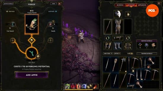 Ο παίκτης πρόκειται να ολοκληρώσει κάποια δημιουργία Last Epoch σφυρηλατώντας ένα νέο θραύσμα προθέματος σε ένα υπάρχον αντικείμενο.