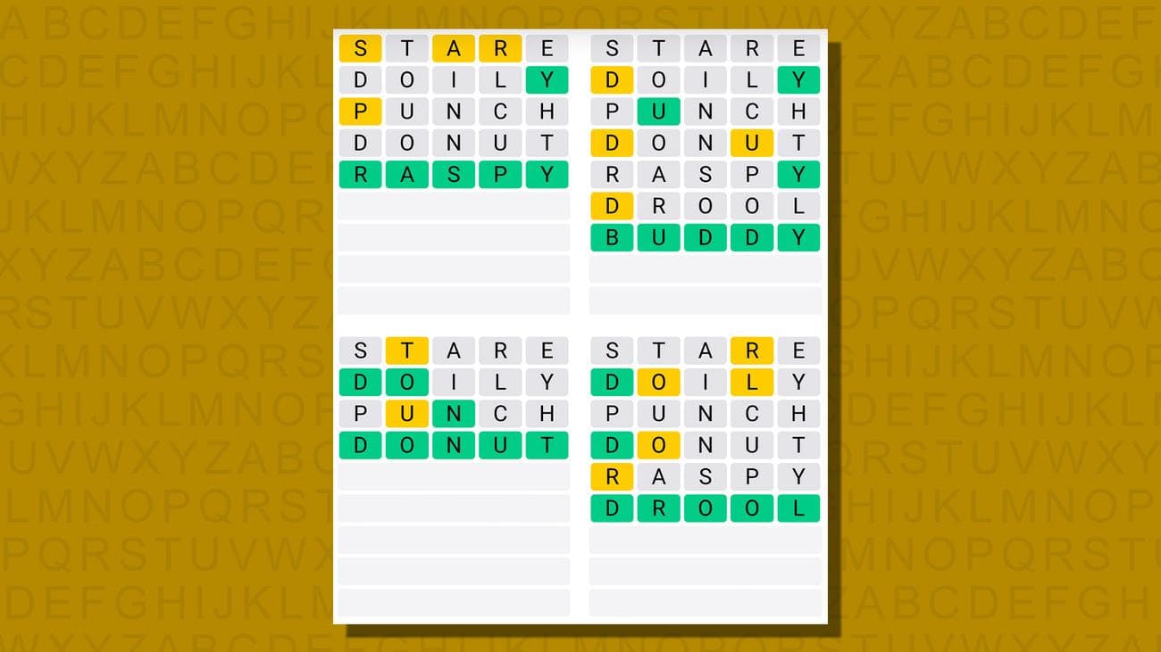 Quordle απαντήσεις για το παιχνίδι 764 σε κίτρινο φόντο