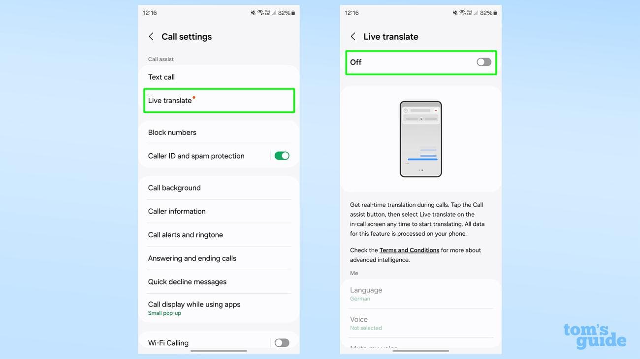 Ενεργοποίηση της ζωντανής μετάφρασης στο μενού Ρυθμίσεις στο Samsung Galaxy S24