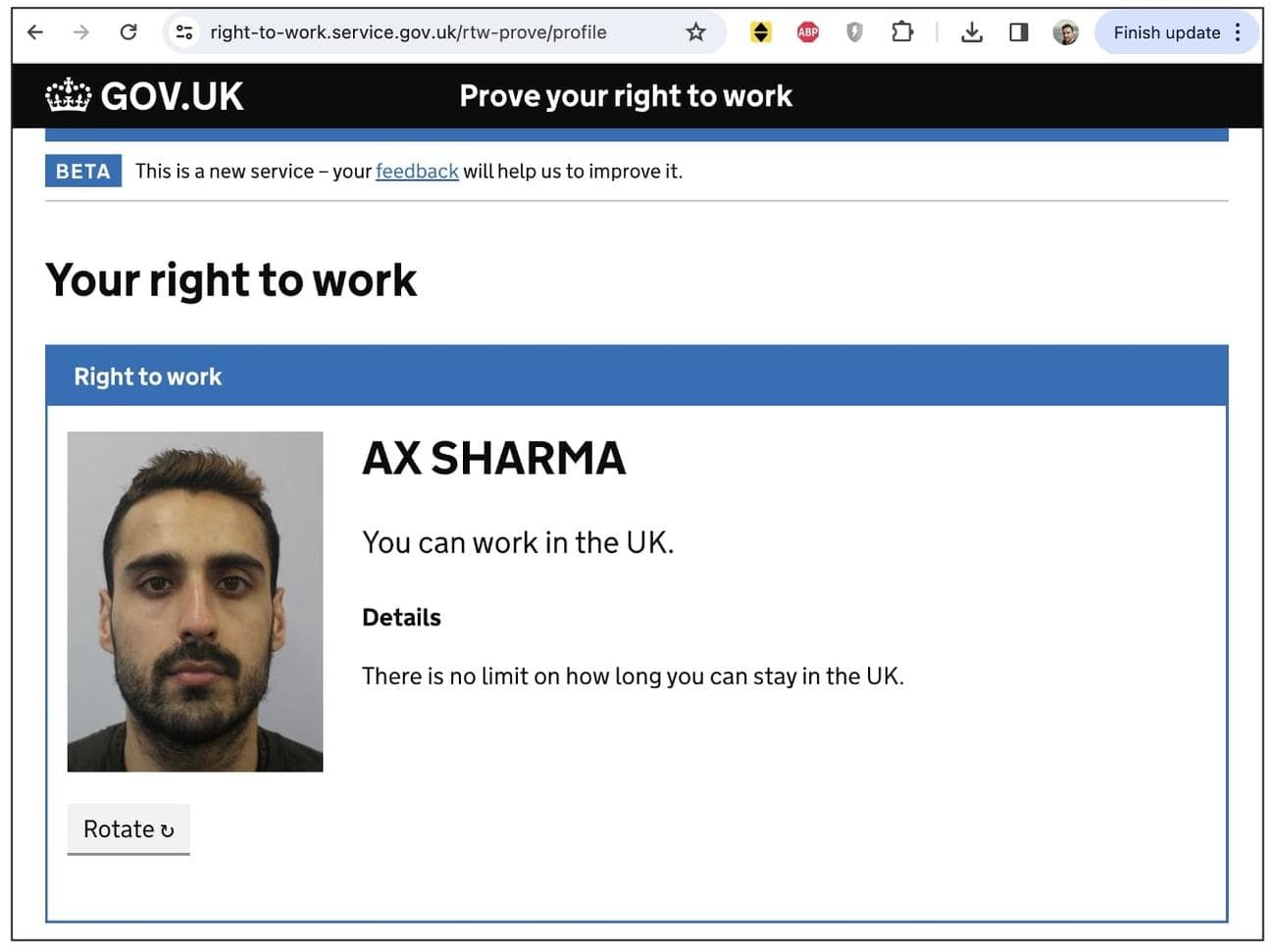 Ένα δείγμα αποτελέσματος ελέγχου για το δικαίωμα στην εργασία